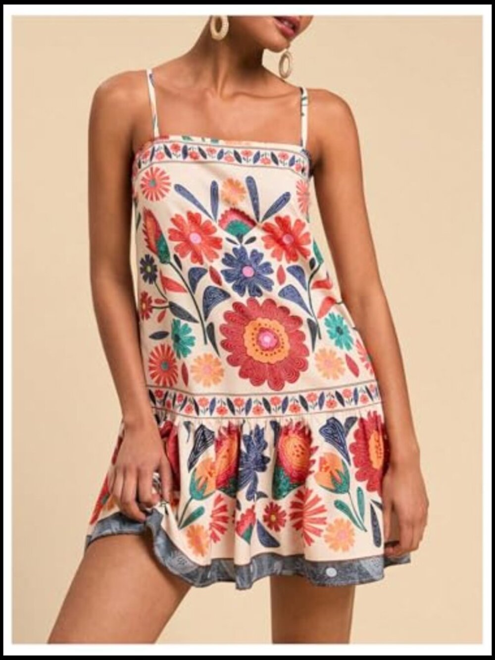 Sleeveless Floral Cami Dress with Flounce Hem Summer Short - Picture 4 of 5